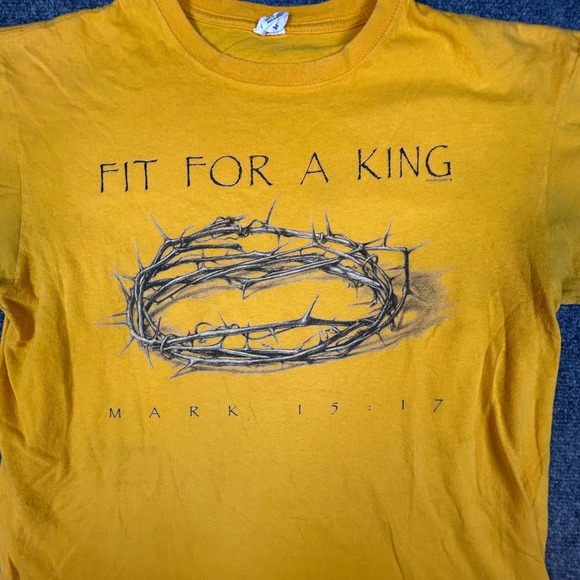 Anvil Fit For A King Mark 15:17 Christian Graphic T-Shirt Yellow Mens Large - Picture 2 of 7